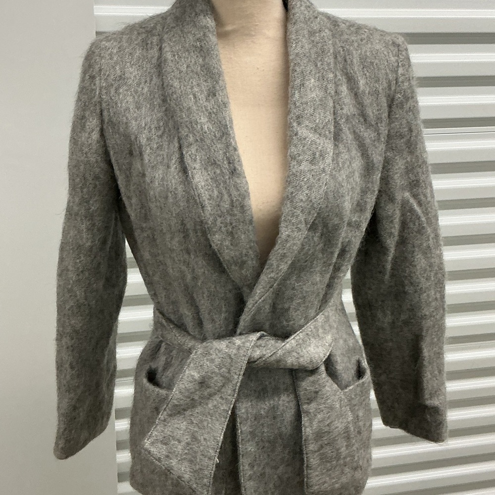 Jeremiah S California Pure Wool Wrap Jacket | Gray | Tie Waist | Size M (Estimat